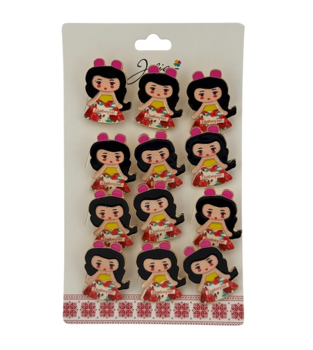 Set 12 Brose Martisor pentru Copii, Jolie, Model Fetita, cu Mesaj Zambeste, Multicolor