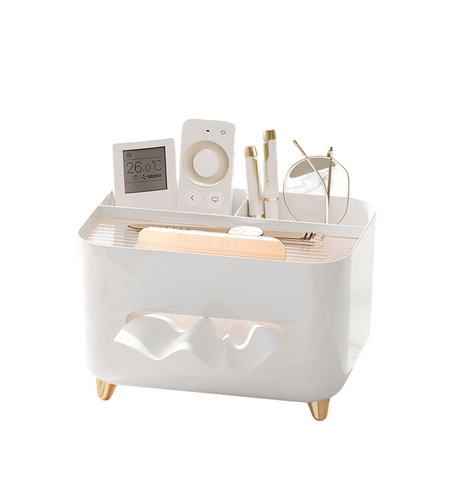 Suport pentru Servetele, Flippy, Cutie Multifunctionala, Design Minimalist, ABS, cu Suport pentru Obiectele Personale, pentru Birou, 21x15x13 cm, Alb