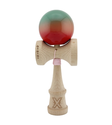 Kendama X Originala, Profesionala, Flippy, Big Cups V2, Super Sticky Cupe Mari, Rulment Metalic cu Ata 55 cm, Rosu/Verde