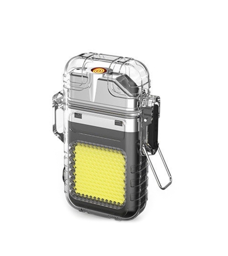Lanterna Tip Breloc cu Bricheta, Flippy, Impermeabila, 3 Moduri Iluminare, 300 mAh, Incarcare USB-C, COB, Raza de Actiune 50 - 100 m, 7.4 x 4.9 x 1.7 cm, Gri