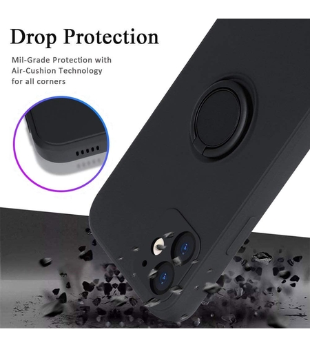 Husa protectie Vafy compatibila cu Apple iPhone 12 Mini Liquid Silicone Ring cu suport rotativ Negru