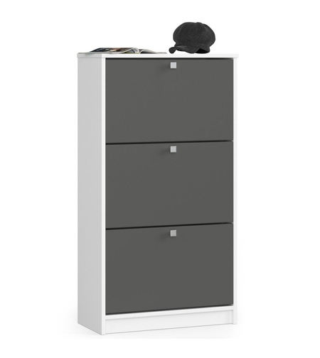 Dulap pantofi cu 3 usi rabatabile, PAL laminat 16 mm, 60x29x113 cm, alb si gri
