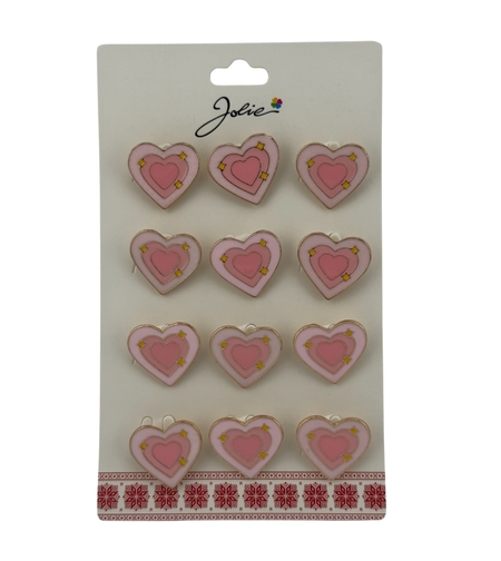 Set 12 Brose Martisor pentru Copii, Jolie, Model Inima cu Stelute, Roz