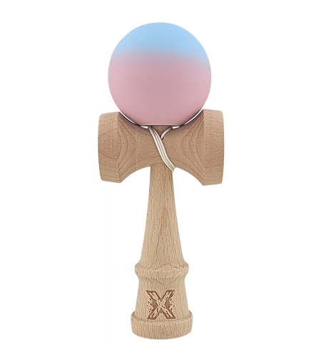 Kendama X Originala, Profesionala, Flippy, din Lemn, Rubber Grip, 18 cm, Albastru/Lila