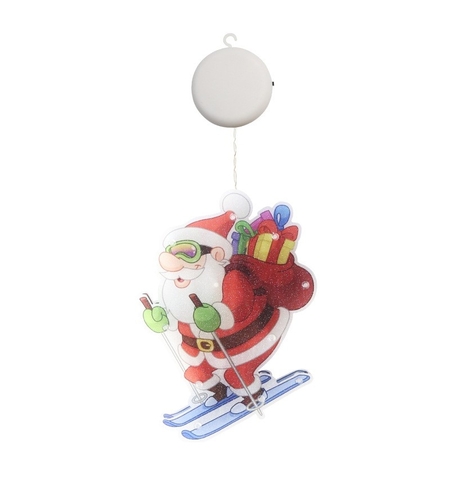 Decoratiune de Craciun pentru fereastra Flippy, Mos Craciun pe schiuri, cu LED-uri, 15 cm, alb cald