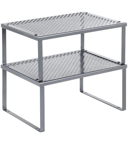 SONGMICS Set 2 rafturi de bucatarie metalice, suprapozabile, pentru ustensile sau condimente, 23x32x16cm, gri