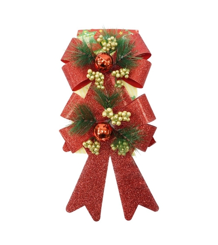 Set 2 fundite pentru brad, Rosii, decorate, cu sclipici, 14 x 19 cm, din poliester, Flippy