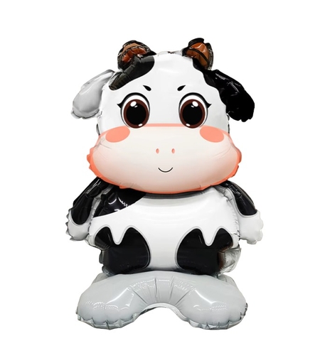 Balon din Folie Metalizata, Vafy, Mini Figurine Animalute, Model Vacuta, Tematica Aniversare, 38x58 cm, Ambalaj Individual, Pai Inclus, Umflare cu Aer sau Heliu, Multicolor