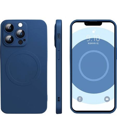 Husa protectie Vafy compatibila cu iPhone 11 (6.1), Liquid MagSafe, ring-shaped, magnetica, Albastru