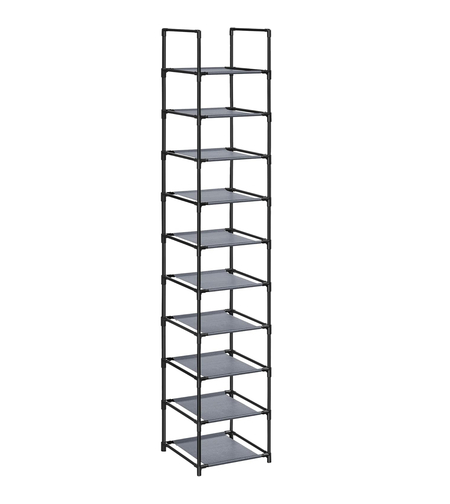 SONGMICS Suport pentru pantofi cu 10 nivele, cadru metalic, rafturi din textil, 33x33x173cm, gri