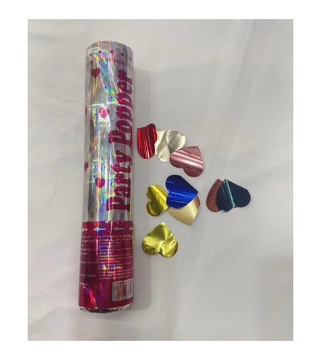 Tub de Confetti, Flippy, Party Popper, 20x5 cm, Confetii Inimioare din Aluminiu, Multicolor