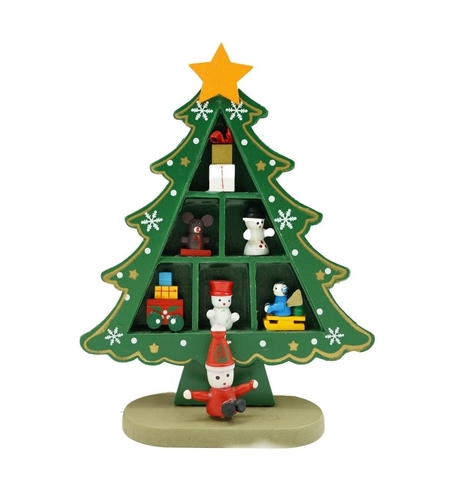 Decoratiune Craciun, Brad, Verde, 3 randuri cu ornamente, 12 cm x 18 cm, Lemn, Flippy