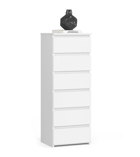 Comoda cu 6 sertare, PAL laminat 16 mm, 40x35x109 cm, alb mat