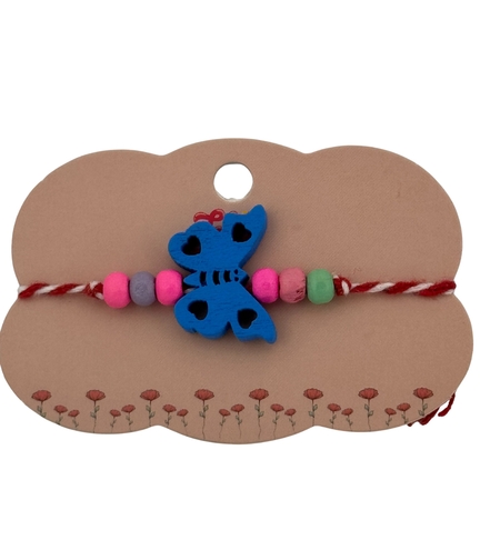 Martisor Bratara Multicolora pentru Copii, Jolie, din Lemn si Textil, Model Fluture