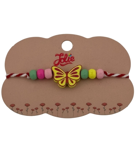 Martisor Bratara Multicolora pentru Copii, Jolie, din Lemn si Textil, Model Fluturas