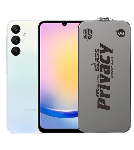 Folie de Protectie pentru Samsung Galaxy A25, Vafy, Sticla Securizata ESD Antistatica, Super-X Privacy OG, Margini Negre, 0.30 mm, Transparent Inchis