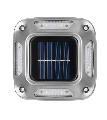 Set 4 Lampi Solare, Flippy, 8 LED-uri, IP65, din ABS+PC, 6-12 h Iluminare, Baterie 1.2 V 600 mAh, Montare pe Perete/Pamant, Lumina Alb Cald, 9 x 9 x 5.5 cm, Gri