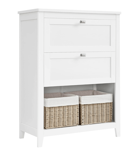 VASAGLE Dulap baie cu 2 sertare, 2 cosuri si raft, separatoare reglabile, MDF, 30x60x80 cm, alb