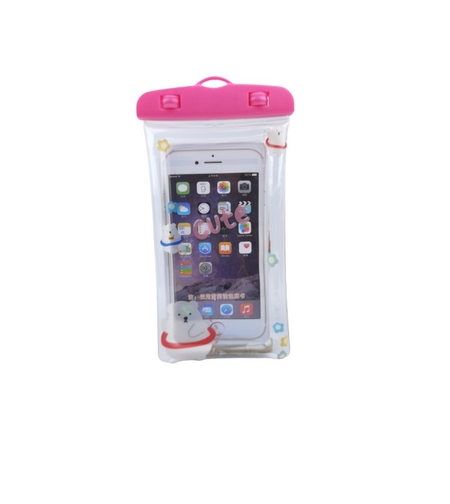 Husa subacvatica Kids Waterproof Flippy, Snowproof, Universala, cu Snur, pentru telefon sau documente, Bears, Roz