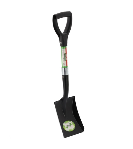Lopata mini cu lama dreapta, maner fibra de sticla, cap metalic, 67 cm, maner tip D, verde si negru