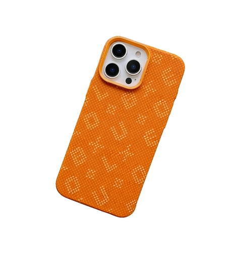 Carcasa Magnetica, Vafy, Compatibila Apple iPhone 15 Pro, din Fibra de Carbon, Litere Fosforescente, Portocaliu