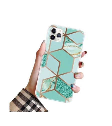 Husa protectie Vafy compatibila cu Apple iPhone 12 Pro Max Soft IMD TPU Marble Geometric Verde