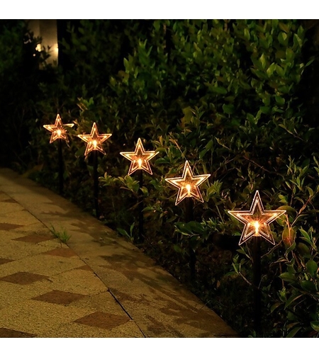 Set 5 Lampi LED cu baterii, de exterior Model Stea, pentru gradina, Vafy, 35.5 cm, Alb Cald