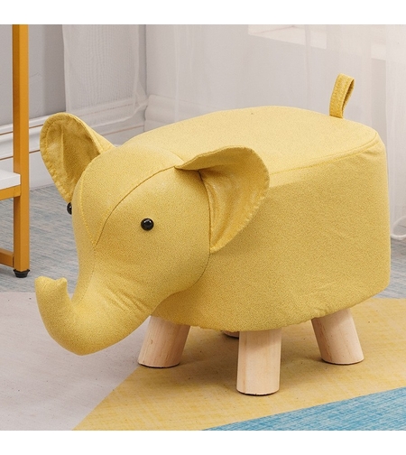 Taburet pentru Copii, Vafy, Scaun Tip Taburet, Model Elefant, din Lemn Masiv, Scaun pentru Copii, 30 x 25 x 25 cm, Galben