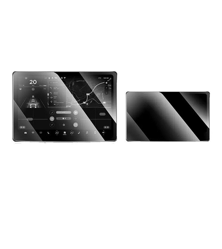 Set 2 Folii de Sticla Securizata, Flippy, Compatibila cu Tesla Model 3 / Tesla Model Y, Ecran Frontal si Spate, 4K Ultra HD, Anti-amprenta, 2.5D, Transparent