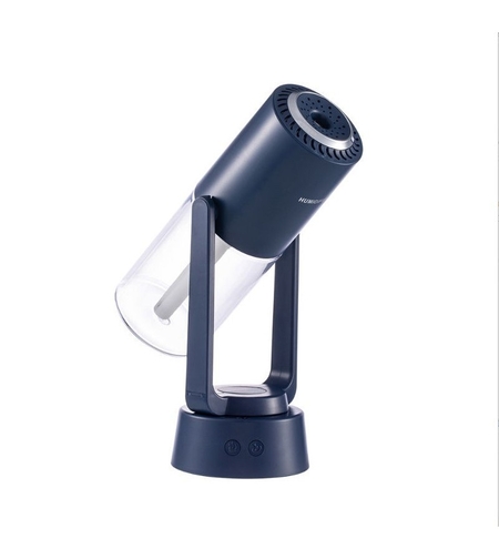 Umidificator si Purificator aer ultrasonic portabil, rezervor 200ml, cu ioni negativi, LED 7 culori, rotatie 360 grade, Albastru