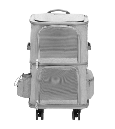 Carucior tip troller pentru transport animale, dublu cu 2 compartimente separate, maxim 22 kg, 55x34x26 cm, gri