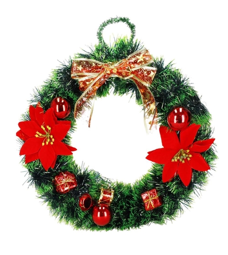 Coronita pentru Craciun, 35 cm, din brad artificial, cu decoratiuni, verde