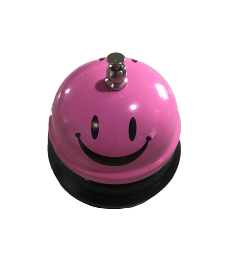 Clopotel Metalic Multifunctional, Flippy, Roz cu Imprimeu SMILEY FACE, 7.5 x 7.5 x 6.5 cm, Dresaj, Receptie, Restaurante,