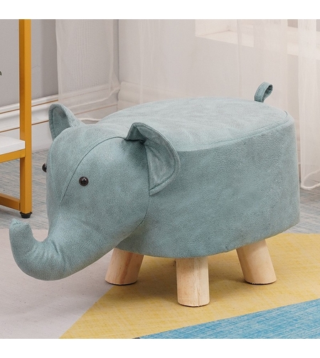 Taburet pentru Copii, Vafy, Scaun Tip Taburet, Model Elefant, din Lemn Masiv, Scaun pentru Copii, 30 x 25 x 25 cm, Albastru
