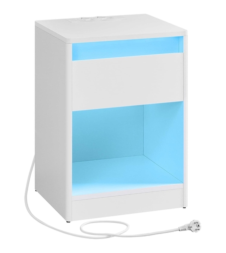 VASAGLE noptiera cu iluminare LED reglabila, 35x40x55 cm, 2 sertare, raft deschis, MDF si PAL, alb