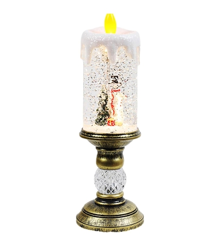 Decoratiune Luminoasa, Flippy, Lampa de Craciun, cu Lumina LED, Ornament Model Sfesnic cu Lumanare Om de Zapada, 26x8.5x8.5 cm, Auriu