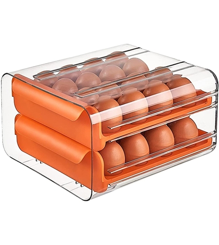 Suport pentru Oua, Flippy, Strat Dublu, Capacitate 32 de Oua, 23.5x21.5 cm, din Plastic, Portocaliu