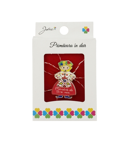 Martisor Brosa, Jolie, Model Mandra de Tara Mea, Metal Emailat in Culori, Sistem de Prindere cu Ac, Dimensiune 2.5–3 cm, Ambalaj Individual cu Design, Multicolor