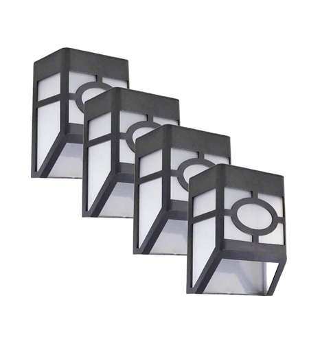 Set 4 Lampi Solare Led pentru Gradina, Flippy, Model Geometric, 11.8 x 8.6 x 5 cm, Buton On-Off, Lumina Multicolora, Negru/Alb