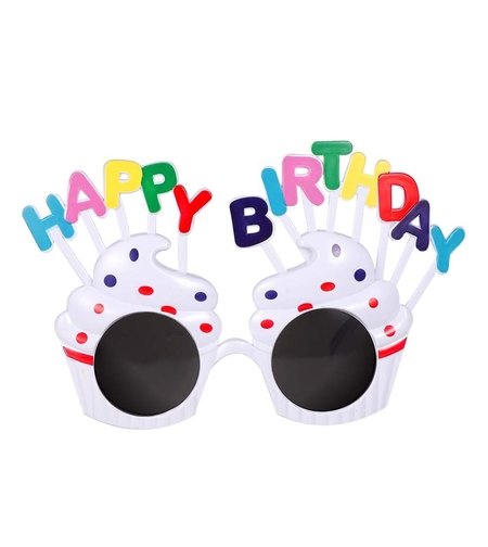 Ochelari Happy Birthday, Flippy, Tematica Aniversare, Protectie Soare, din Plastic, Model Prajiturele, 18.5x11.5 cm, Alb