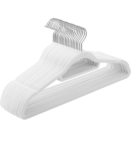 SONGMICS Set de 20 de umerase pentru haine, anti-alunecare cu catifea, bara de cravata si carlig pivotant, 43,5 cm, alb