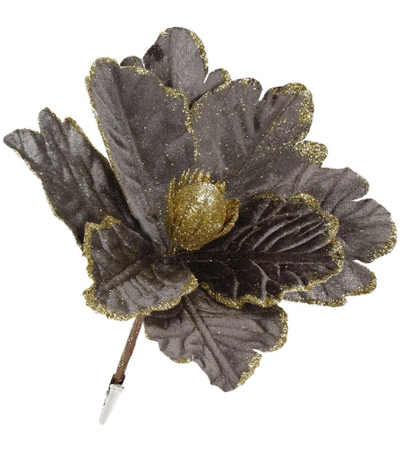 Set 5 ornamente pentru bradul de Craciun, stea Poinsettia, 23cm, gri auriu