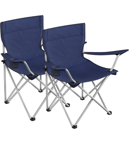 SONGMICS Set 2 scaune pliabile camping cu suport bauturi, husa transport, 52x84x81 cm, 120 kg, albastru