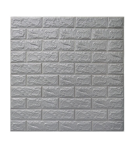 Set 10 Placi de Tapet, Vafy, Autoadezive, 70 x 77 cm, 2.5 mm Grosime, Suprafata Acoperita 5.3 mp, din PVC, Model Caramida, Argintiu