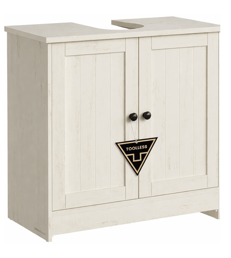 SONGMICS Masca baie pentru chiuveta, suport lavoar, raft reglabil, stil rustic modern, 60x30x61 cm, alb rustic