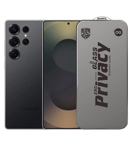 Folie de Protectie pentru Samsung Galaxy S25 Ultra, Vafy, Sticla Securizata ESD Antistatica, Super-X Privacy OG, Margini Negre, 0.30 mm, Transparent Inchis