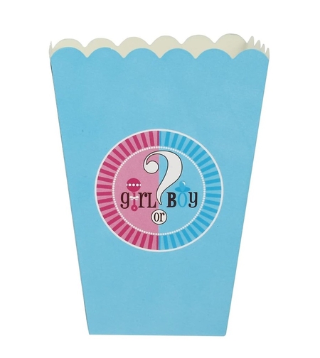 Set 6 Cutii Popcorn Gender Reveal, Vafy, Girl or Boy, din Carton, 13 x 9 cm, Roz/Albastru