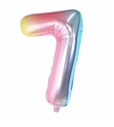 Balon din Folie Metalizata Flippy, Figurina Cifra, Tema Aniversare 40 cm, Ambalaj Individual, Pai inclus, Umflare cu Aer sau Heliu, Multicolor, Cifra 7