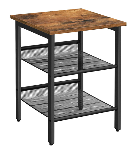 VASAGLE Noptiera cu cadru metalic, blat MDF, rafturi reglabile, 40x40x50cm, maro rustic