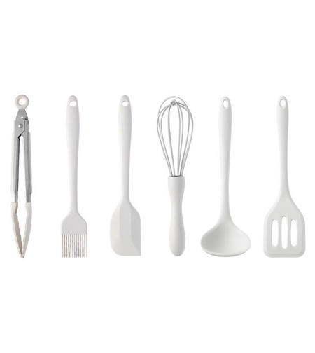 Set 6 Ustensile de Bucatarie, Flippy, din Silicon+Inox, Termorezistente, Antiaderente, 23 x 13 x 3 cm, Alb Ivory